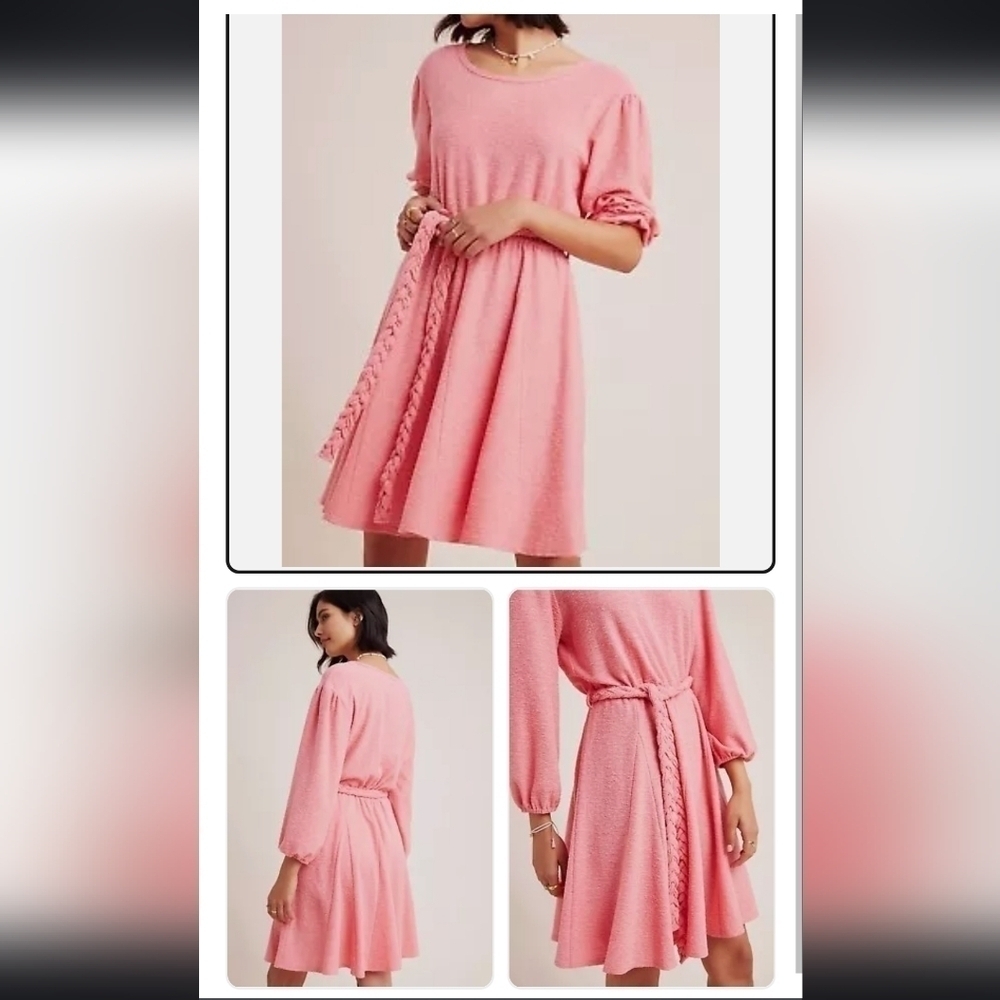 ANTHROPOLOGIE JOVIE TEXTURED MINI DRESS Braided Belt Coral